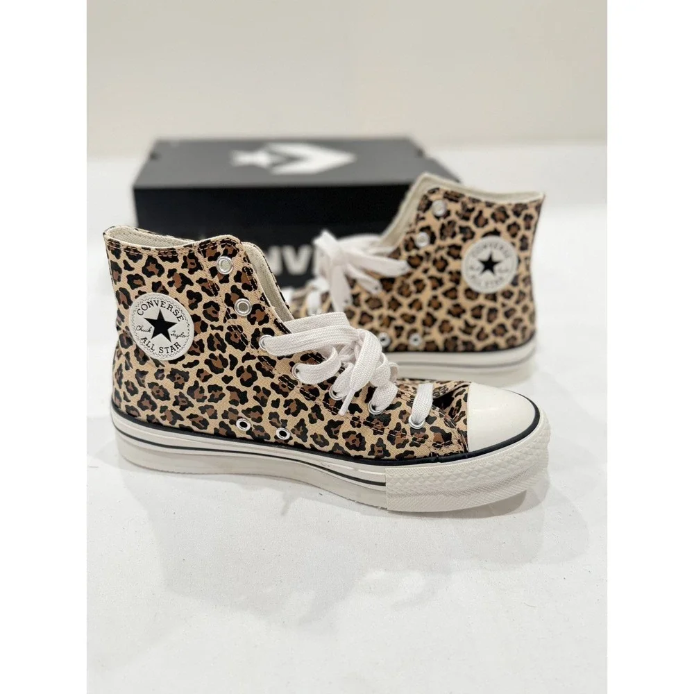 Converse CTAS EVA Lift Hi US 7 Leopard Print Brown Platform sneakers A16593C NEW